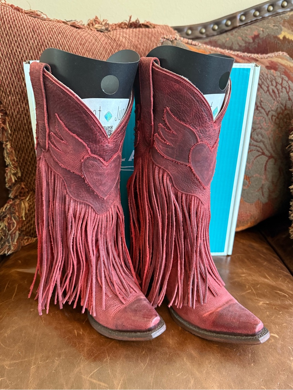 EUC Junk Gypsy Red Tassel Western Rodeo Statement Cowboy Cowgirl Leather Boots